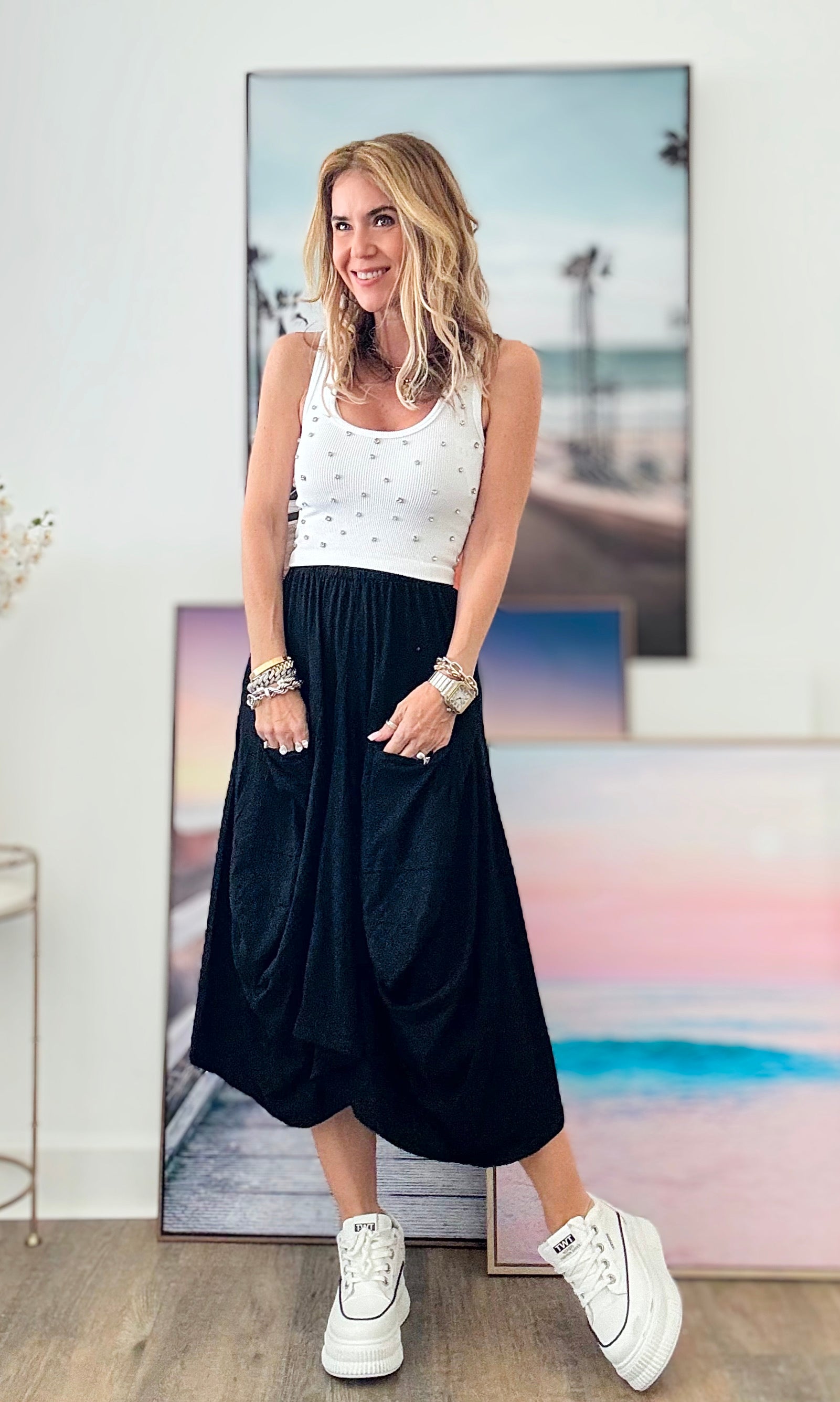 Pre Order Buffy Cotton Pocketed Italian Skirt - Black-170 Bottoms-Tempo-Coastal Bloom Boutique, find the trendiest versions of the popular styles and looks Located in Indialantic, FL