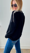 Rhinestone Epaulette V Neck Sweater-140 Sweaters-Zannza Couture-Coastal Bloom Boutique, find the trendiest versions of the popular styles and looks Located in Indialantic, FL