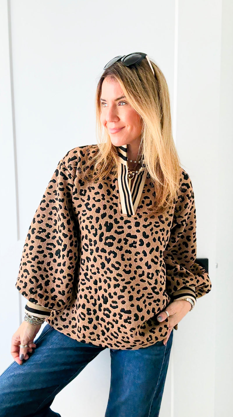 Textured Leopard Puff Sleeve Top-130 Long Sleeve Tops-JODIFL-Coastal Bloom Boutique, find the trendiest versions of the popular styles and looks Located in Indialantic, FL