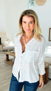 Pure Breeze Linen Italian Button Top- White-110 short Sleeve Top-Italianissimo-Coastal Bloom Boutique, find the trendiest versions of the popular styles and looks Located in Indialantic, FL
