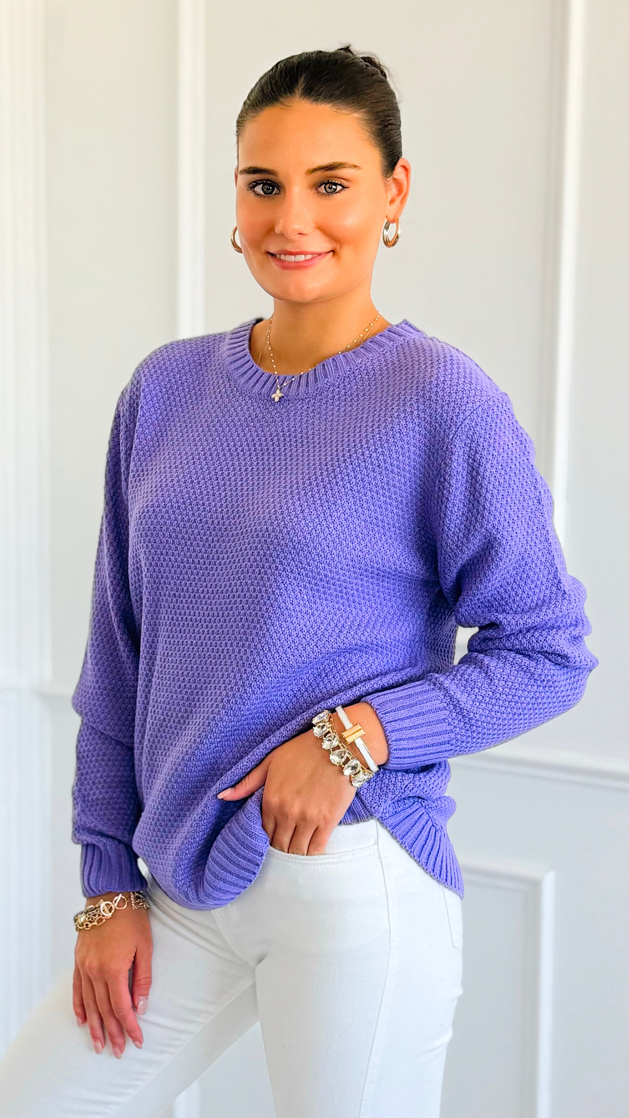 Round Neck Basic Sweater - Lavender-140 Sweaters-Zenana-Coastal Bloom Boutique, find the trendiest versions of the popular styles and looks Located in Indialantic, FL