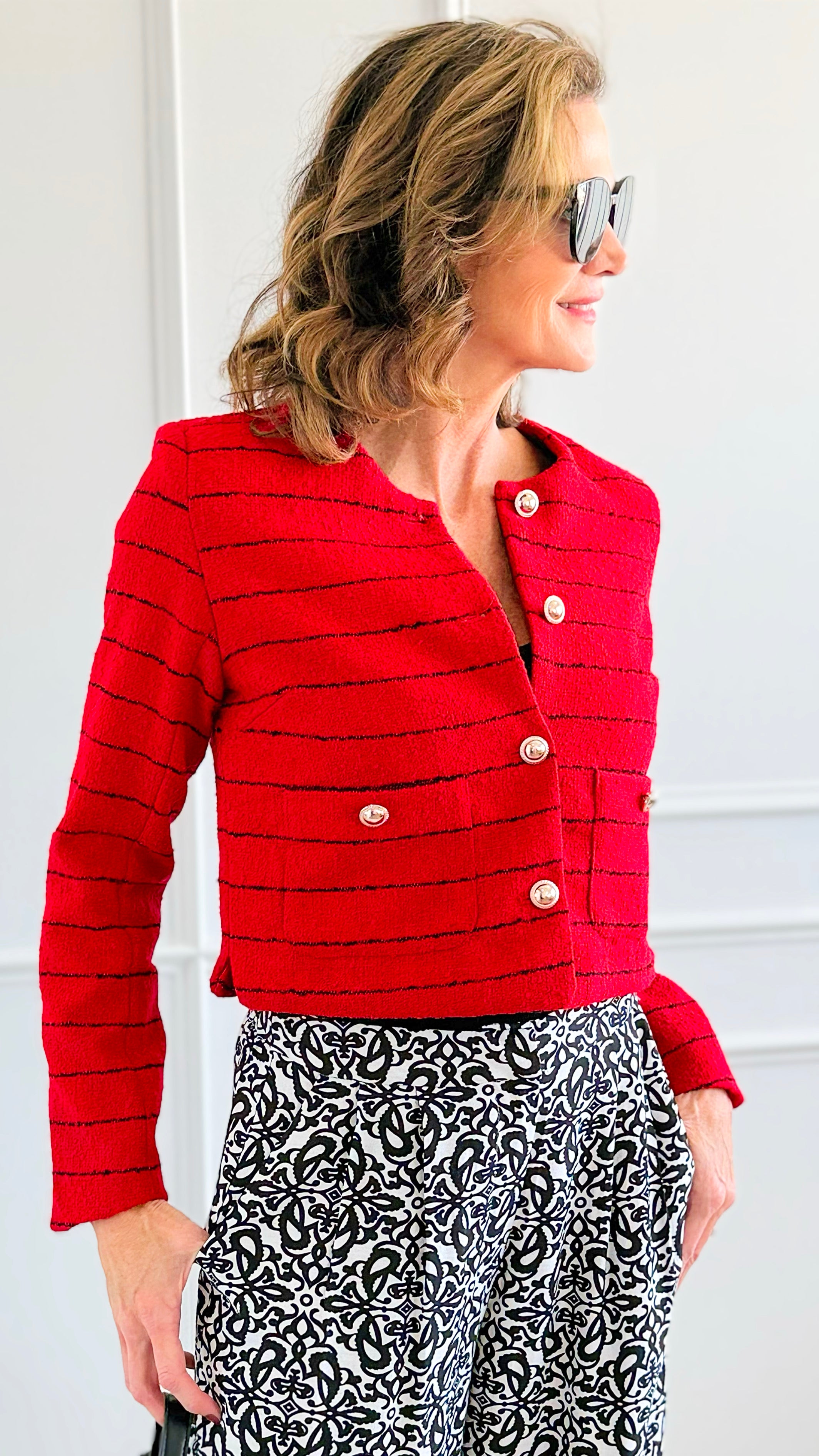 Rouge Riviera Tweed Jacket-160 Jackets-IRIS-Coastal Bloom Boutique, find the trendiest versions of the popular styles and looks Located in Indialantic, FL