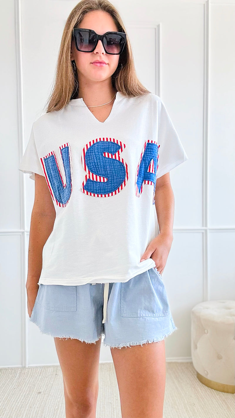 USA Washed Knit T-Shirt-110 Short Sleeve Tops-Anniewear-Coastal Bloom Boutique, find the trendiest versions of the popular styles and looks Located in Indialantic, FL