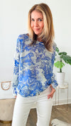 Adiorable Toile Italian St Tropez Sweater - Blue-140 Sweaters-Germany-Coastal Bloom Boutique, find the trendiest versions of the popular styles and looks Located in Indialantic, FL