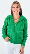 Knit Zipper Sweater - Green-140 Sweaters-English Factory-Coastal Bloom Boutique, find the trendiest versions of the popular styles and looks Located in Indialantic, FL