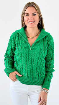Knit Zipper Sweater - Green-140 Sweaters-English Factory-Coastal Bloom Boutique, find the trendiest versions of the popular styles and looks Located in Indialantic, FL
