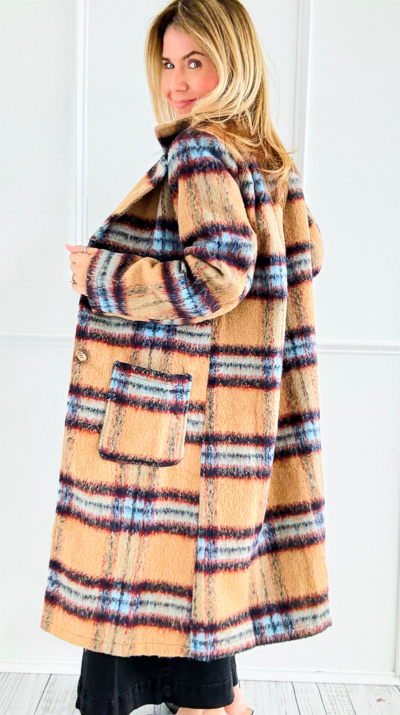 Heritage Check Long Coat-160 Jackets-mystree-Coastal Bloom Boutique, find the trendiest versions of the popular styles and looks Located in Indialantic, FL