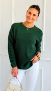 Round Neck Basic Sweater - Dk.Green-140 Sweaters-Zenana-Coastal Bloom Boutique, find the trendiest versions of the popular styles and looks Located in Indialantic, FL