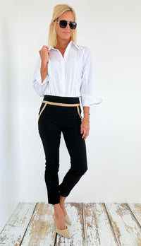 Black w/Camel Detail Pants-170 Bottoms-Gretchen Scott-Coastal Bloom Boutique, find the trendiest versions of the popular styles and looks Located in Indialantic, FL