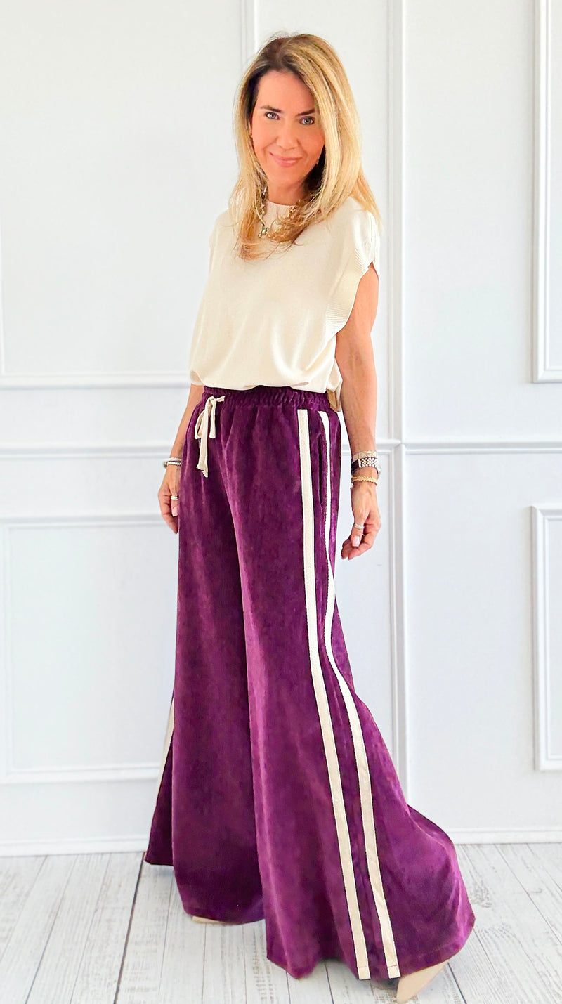 Tracked Threads Italian Palazzo- Plum-100 Pants-AZUL MONACO-Coastal Bloom Boutique, find the trendiest versions of the popular styles and looks Located in Indialantic, FL