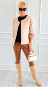 Playful Plaid Quilted Italian Jacket-Tan-160 Jackets-SIERRA S.R.L.-Coastal Bloom Boutique, find the trendiest versions of the popular styles and looks Located in Indialantic, FL