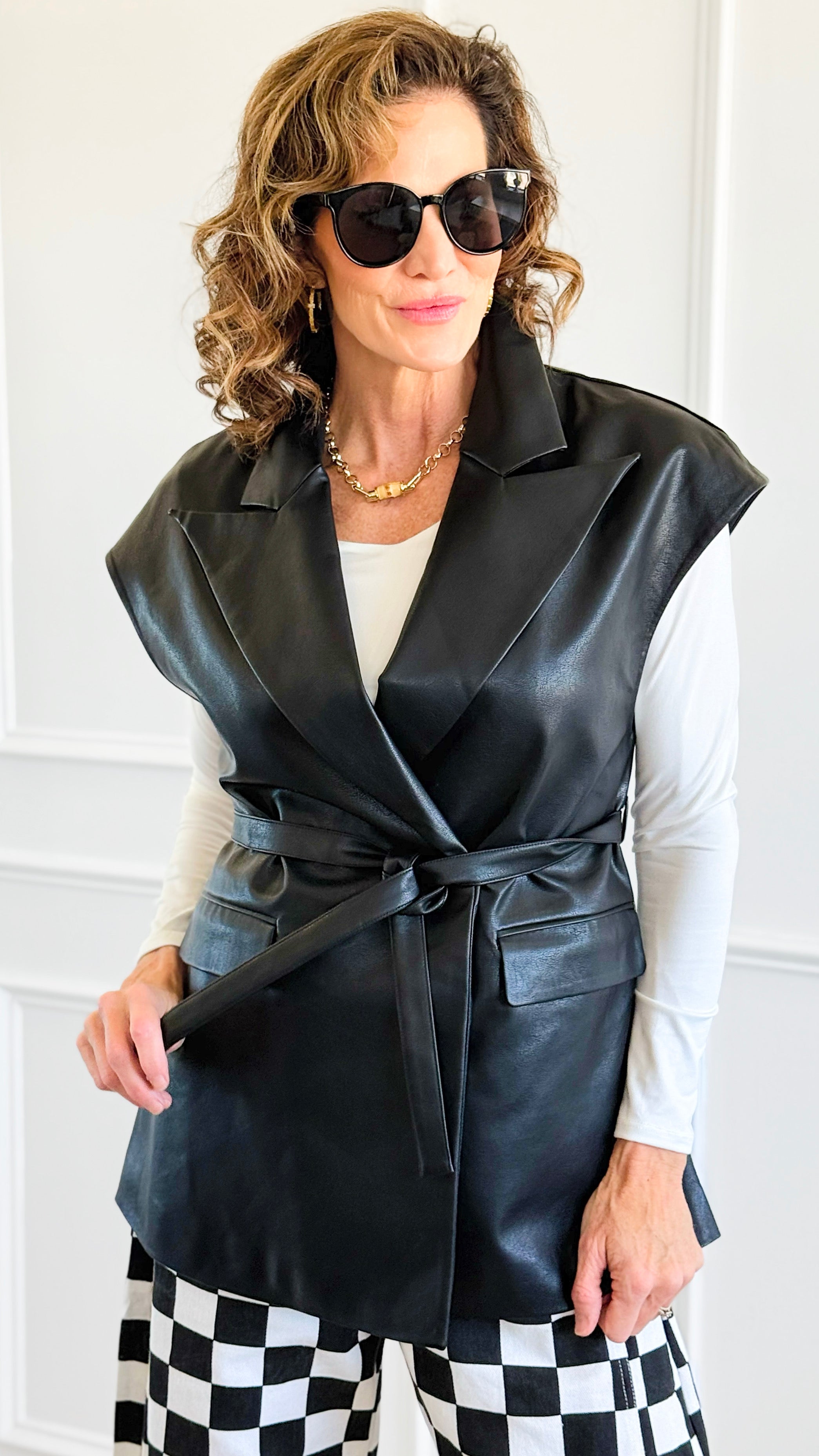 Run the City Vegan Leather Vest - Black-160 Jackets-ROUSSEAU-Coastal Bloom Boutique, find the trendiest versions of the popular styles and looks Located in Indialantic, FL