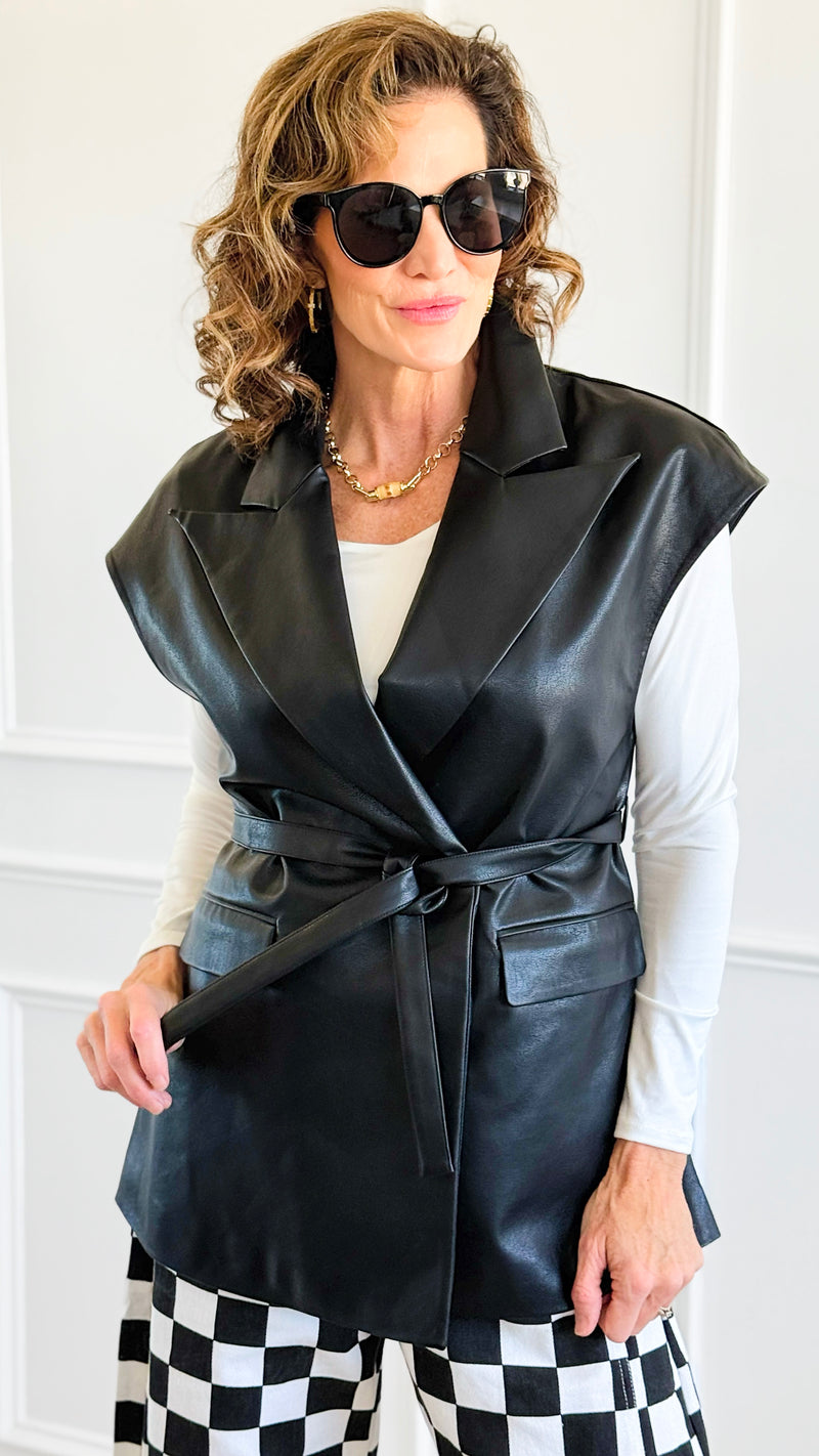Run the City Vegan Leather Vest - Black-160 Jackets-ROUSSEAU-Coastal Bloom Boutique, find the trendiest versions of the popular styles and looks Located in Indialantic, FL