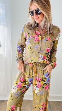 Floral in LA Pants - Olive-170 Bottoms-Aratta-Coastal Bloom Boutique, find the trendiest versions of the popular styles and looks Located in Indialantic, FL