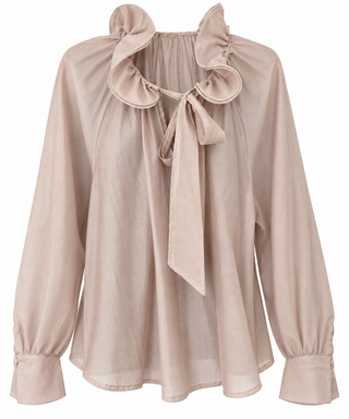 Sheer Romance Ruffle Tie Italian Blouse - Mocha