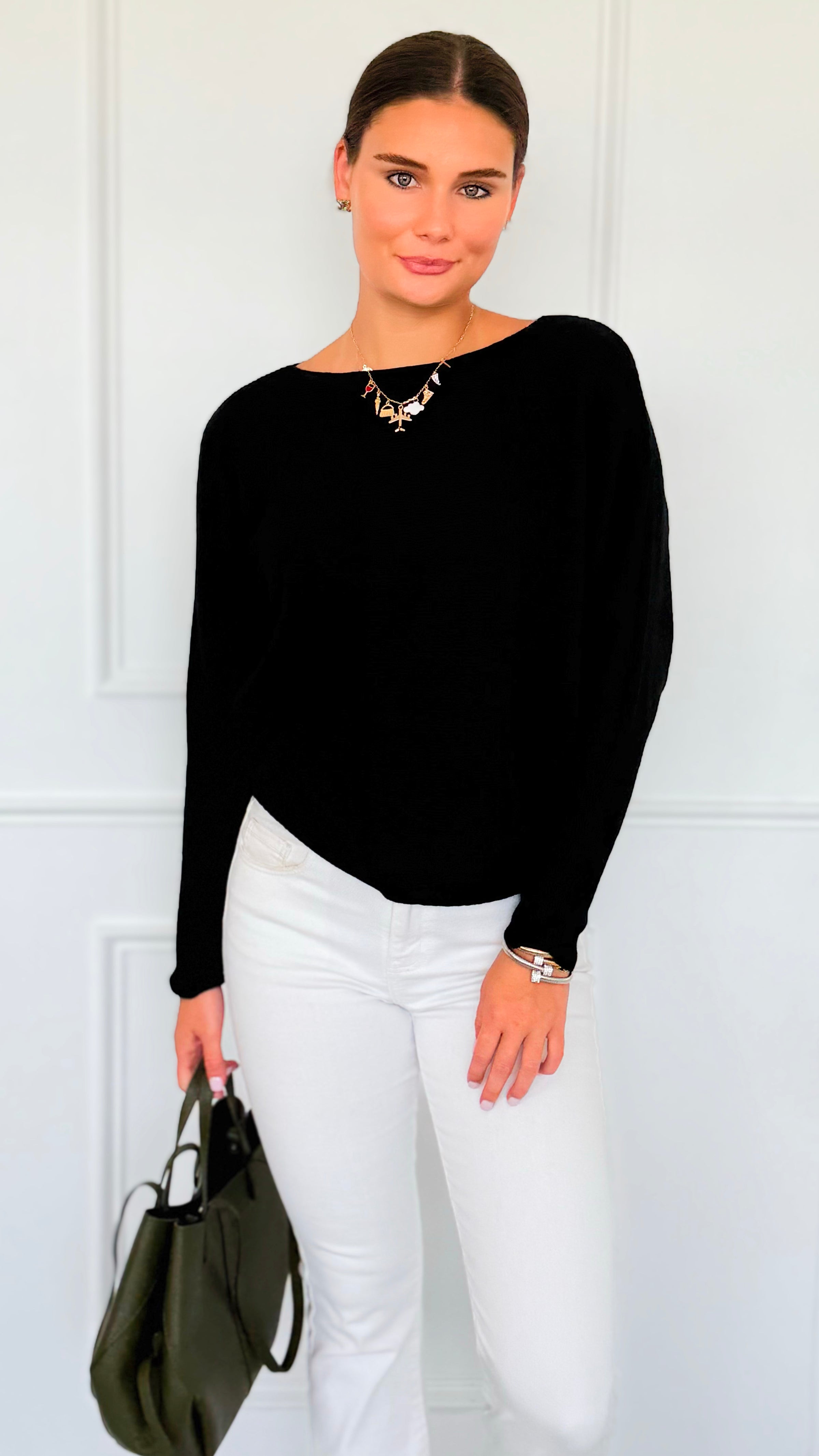 Ribbed Italian Pullover- Black-140 Sweaters-Italianissimo-Coastal Bloom Boutique, find the trendiest versions of the popular styles and looks Located in Indialantic, FL