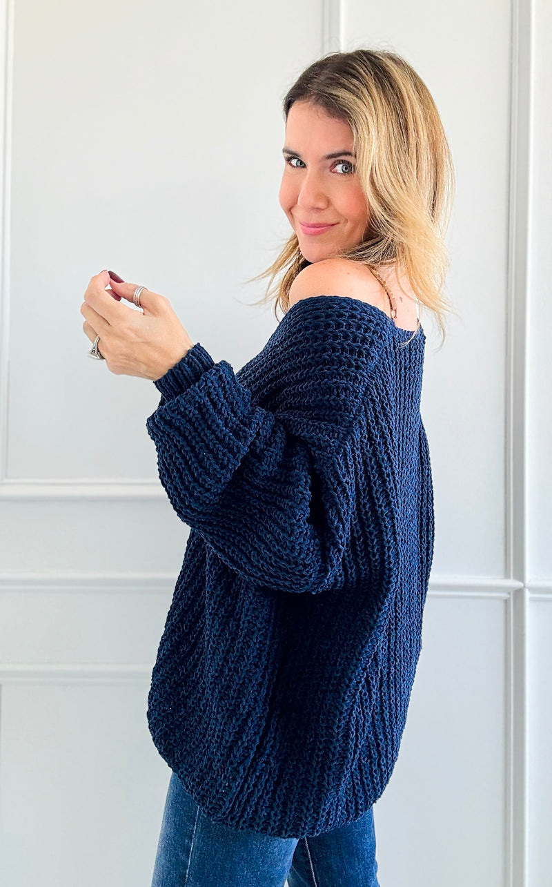 Coastal Breeze Knit Sweater - Navy-140 Sweaters-MIRACLE-Coastal Bloom Boutique, find the trendiest versions of the popular styles and looks Located in Indialantic, FL