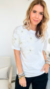 Flower Patch Detailed T- Shirt - White-110 Short Sleeve Tops-pastel design-Coastal Bloom Boutique, find the trendiest versions of the popular styles and looks Located in Indialantic, FL