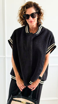 Midnight Stroll Sherpa Vest-160 Jackets-ROUSSEAU-Coastal Bloom Boutique, find the trendiest versions of the popular styles and looks Located in Indialantic, FL