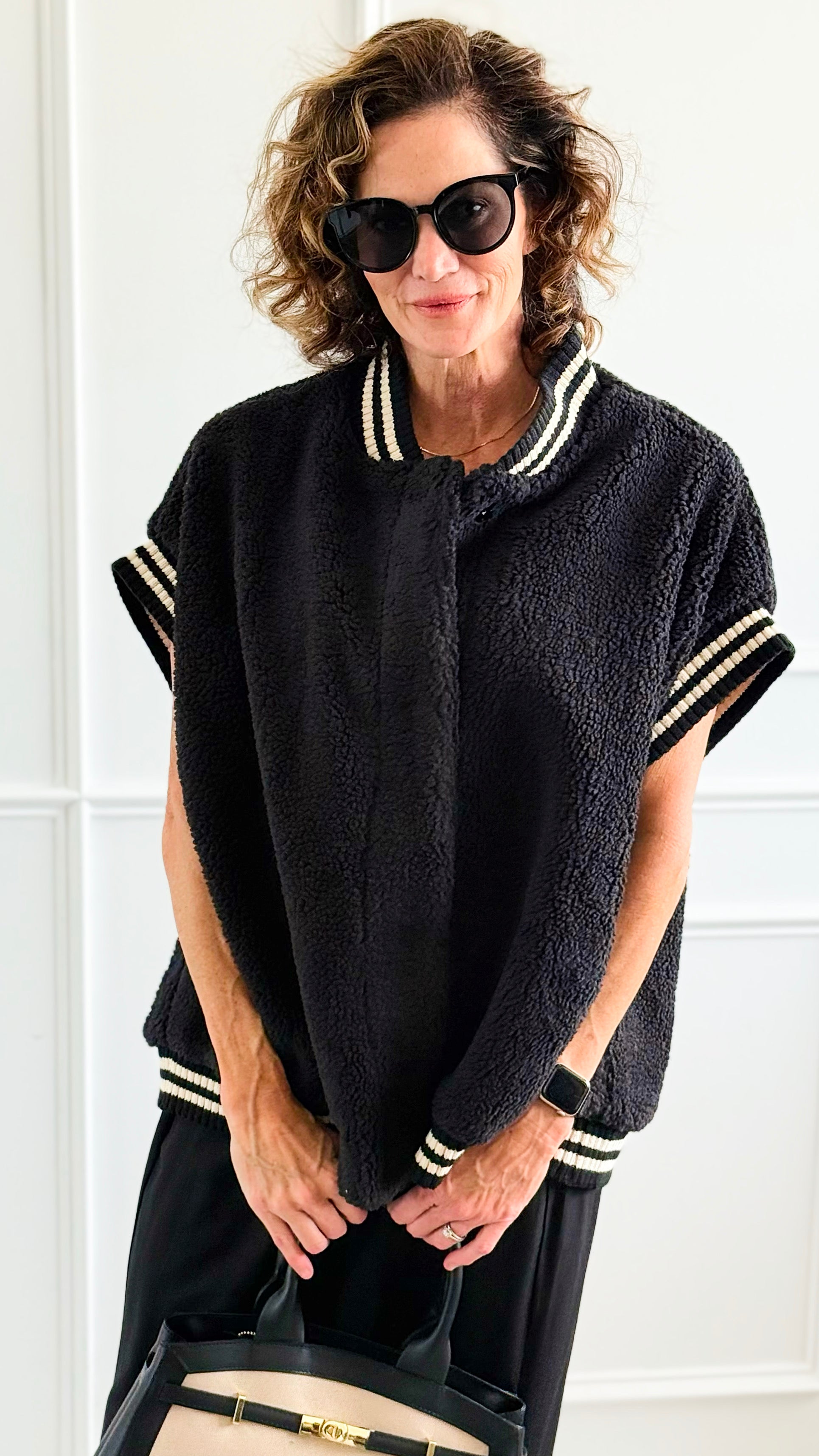 Midnight Stroll Sherpa Vest-160 Jackets-ROUSSEAU-Coastal Bloom Boutique, find the trendiest versions of the popular styles and looks Located in Indialantic, FL