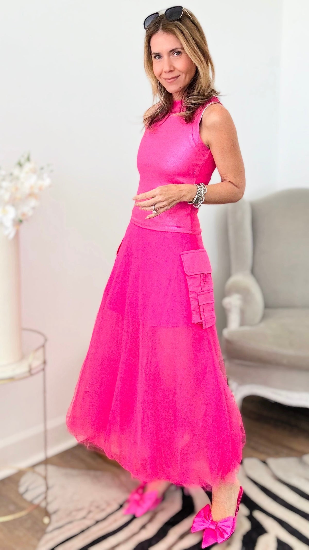 Cargo Tulle Skirt - Fuchsia-170 Bottoms-rivir-Coastal Bloom Boutique, find the trendiest versions of the popular styles and looks Located in Indialantic, FL