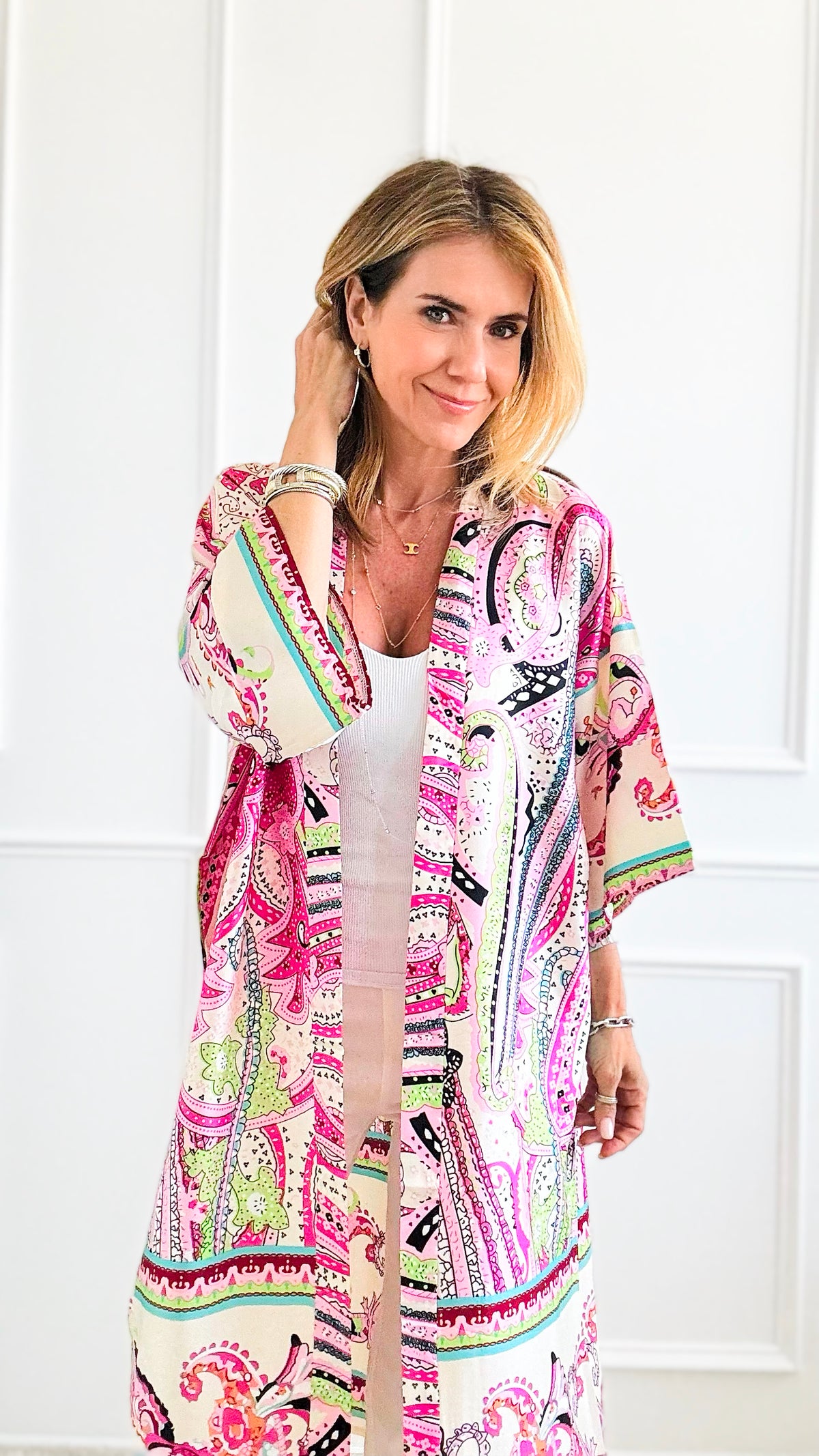 Floral Patchwork Printed Kimono-Hot Pink-150 Cardigans/Layers-Max Accessories-Coastal Bloom Boutique, find the trendiest versions of the popular styles and looks Located in Indialantic, FL