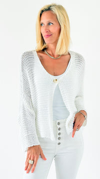 Coastal Breeze Knit Italian Cardigan - White-150 Cardigans/Layers-Italianissimo-Coastal Bloom Boutique, find the trendiest versions of the popular styles and looks Located in Indialantic, FL