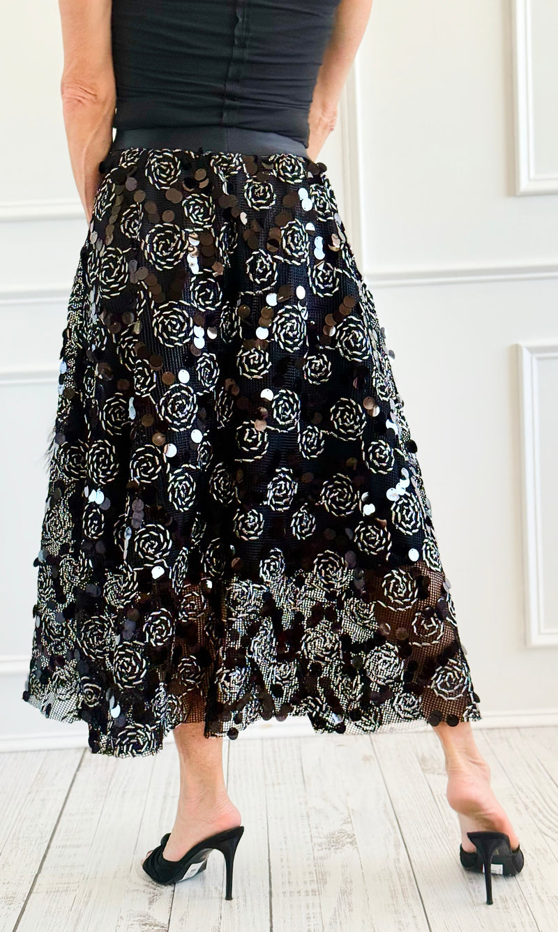 Moonlit Rose Italian Skirt-170 bottoms-MAY MODA-Coastal Bloom Boutique, find the trendiest versions of the popular styles and looks Located in Indialantic, FL