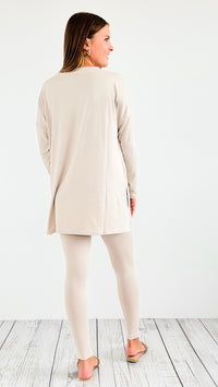 Brushed Microfiber Loungewear Set - Sand Beige-210 Loungewear/Sets-Zenana-Coastal Bloom Boutique, find the trendiest versions of the popular styles and looks Located in Indialantic, FL