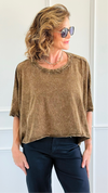 Coastal Crinkle Oversized Tee- Brown-110 short Sleeve Top-Zenana-Coastal Bloom Boutique, find the trendiest versions of the popular styles and looks Located in Indialantic, FL