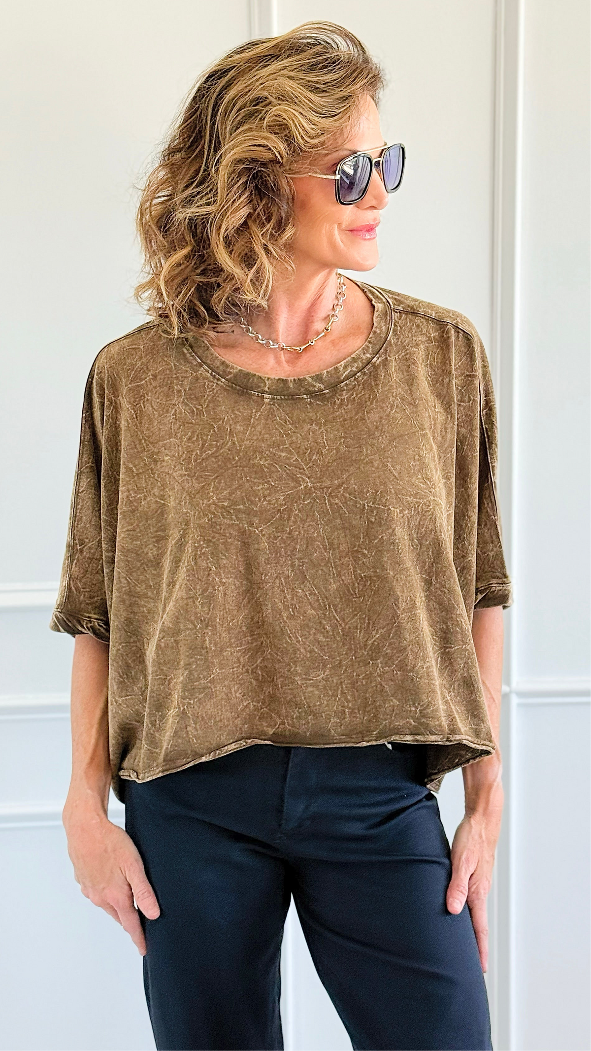 Coastal Crinkle Oversized Tee- Brown-110 short Sleeve Top-Zenana-Coastal Bloom Boutique, find the trendiest versions of the popular styles and looks Located in Indialantic, FL