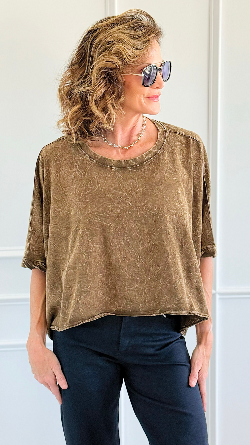 Coastal Crinkle Oversized Tee- Brown-110 short Sleeve Top-Zenana-Coastal Bloom Boutique, find the trendiest versions of the popular styles and looks Located in Indialantic, FL