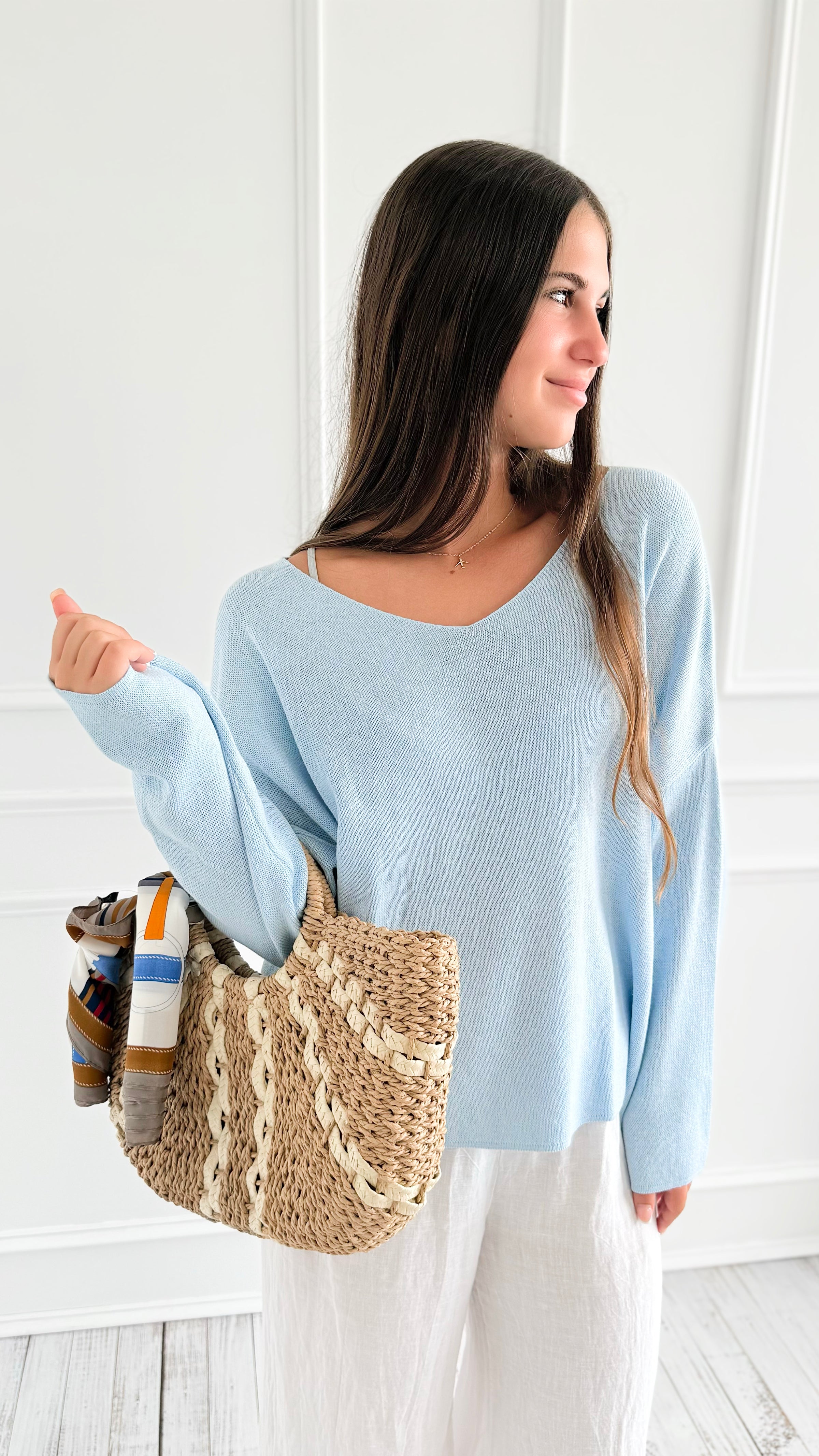 Cloud Day Italian Knit Sweater- Sky Blue-140 Sweaters-NSP-Coastal Bloom Boutique, find the trendiest versions of the popular styles and looks Located in Indialantic, FL