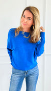 Ribbed Italian Pullover- Royal Blue-140 Sweaters-Italianissimo-Coastal Bloom Boutique, find the trendiest versions of the popular styles and looks Located in Indialantic, FL