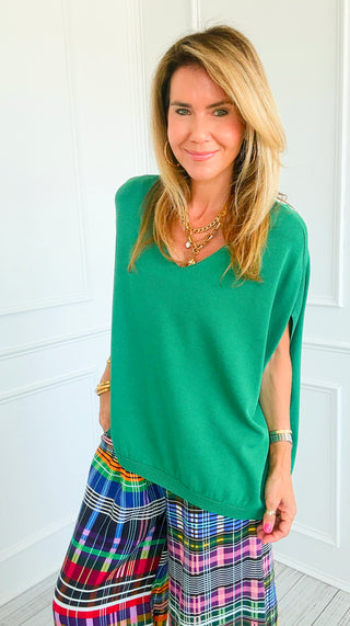 Quiet Luxury Max V- Neck Sleeveless Italian Knit Top- Kelly Green