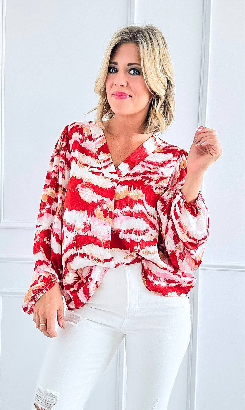 Sunset Waves Blouse Top-130 Long Sleeve Tops-Jodifl-Coastal Bloom Boutique, find the trendiest versions of the popular styles and looks Located in Indialantic, FL