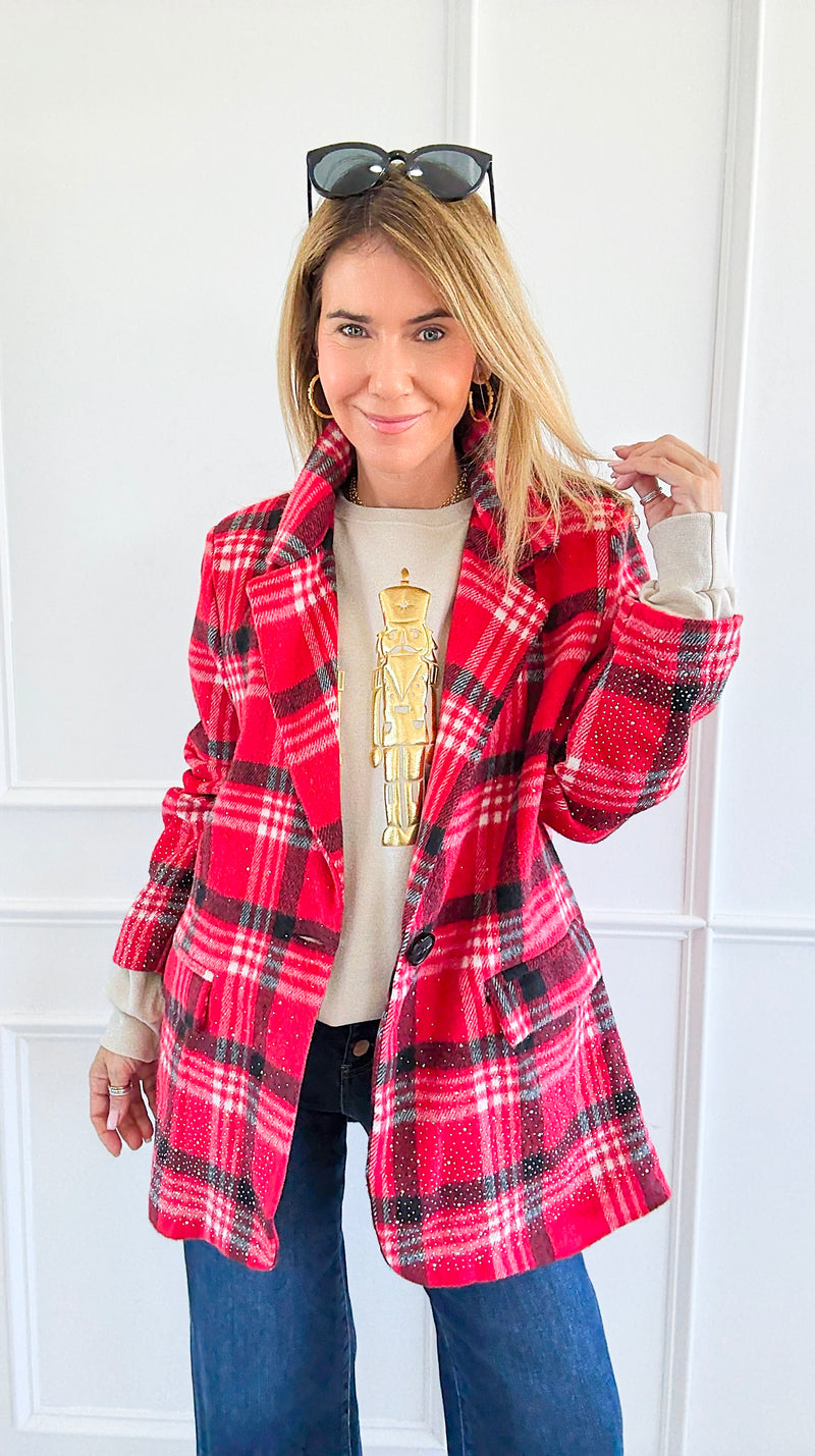 Glittering Plaid Italian Blazer-160 Jackets-TATTOO Z-Coastal Bloom Boutique, find the trendiest versions of the popular styles and looks Located in Indialantic, FL