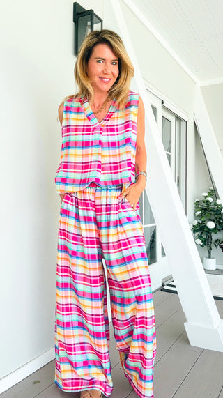 Sunshine Plaid Italian Pant- Fuchsia