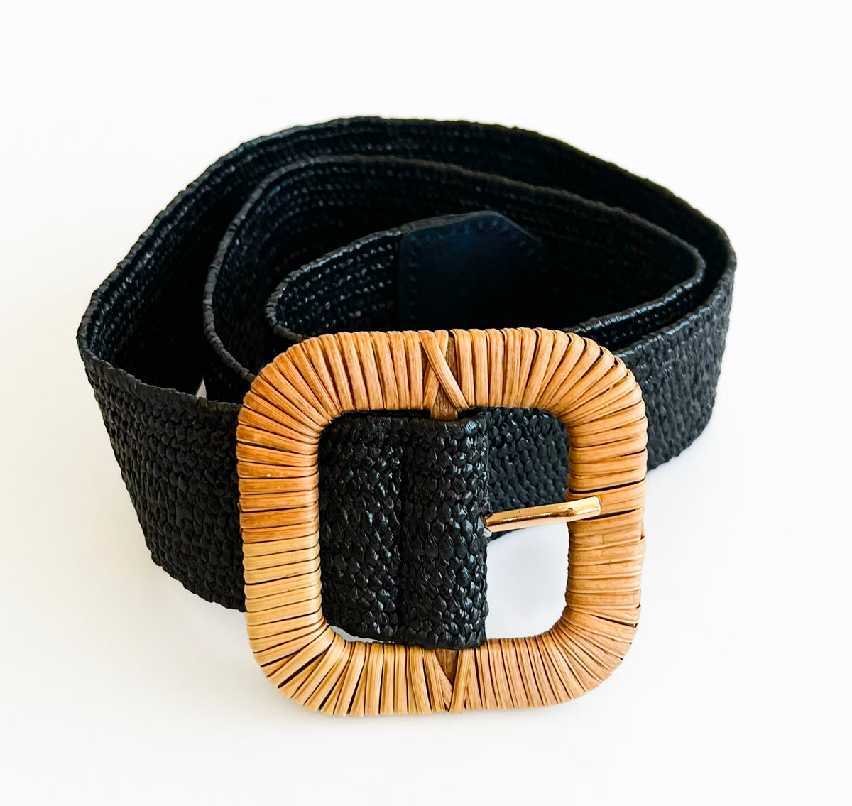 Rectangle Straw Buckle Belt - Black-260 Other Accessories-ICCO ACCESSORIES-Coastal Bloom Boutique, find the trendiest versions of the popular styles and looks Located in Indialantic, FL