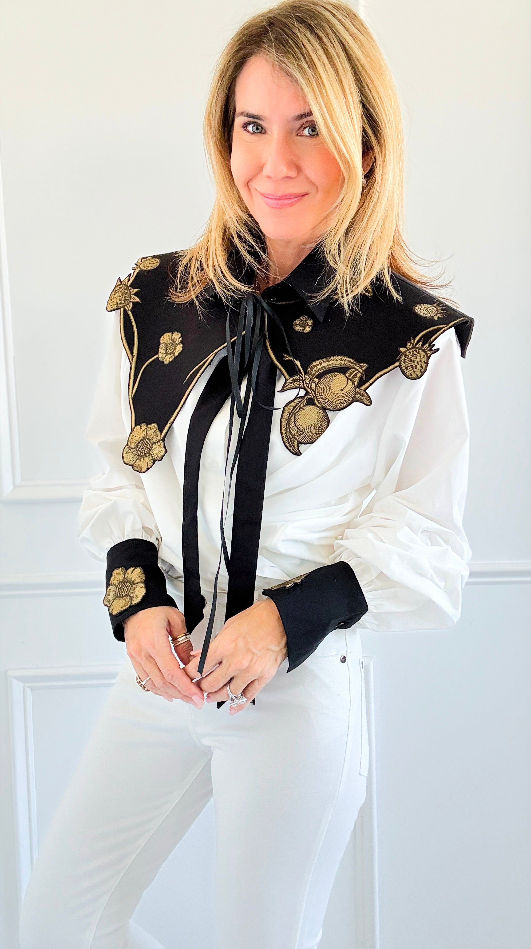 Bold Embroidered Blouse-110 Long Sleeve Tops-LA' ROS-Coastal Bloom Boutique, find the trendiest versions of the popular styles and looks Located in Indialantic, FL