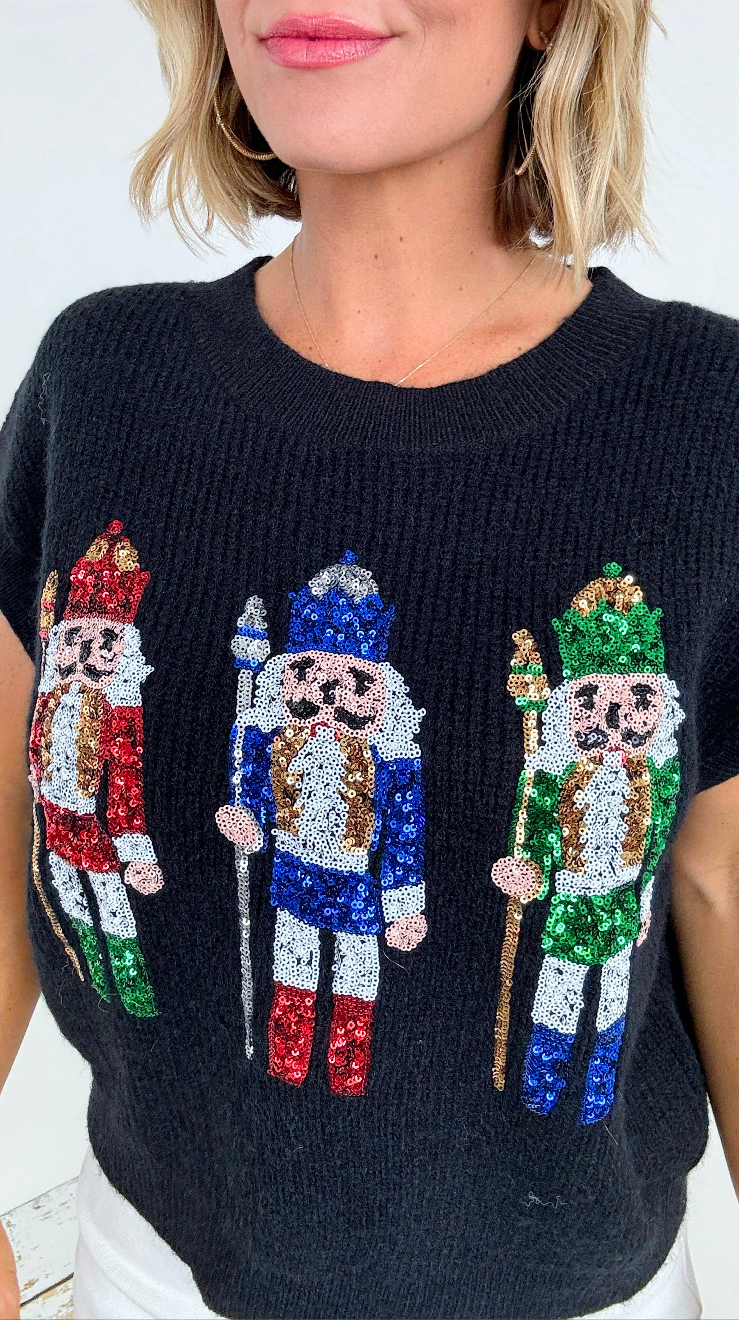 Nutcracker Parade Sweater Vest - Black-140 Sweaters-Peach Love California-Coastal Bloom Boutique, find the trendiest versions of the popular styles and looks Located in Indialantic, FL