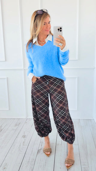 Plaid Cancelled Plans Italian Joggers - Brown