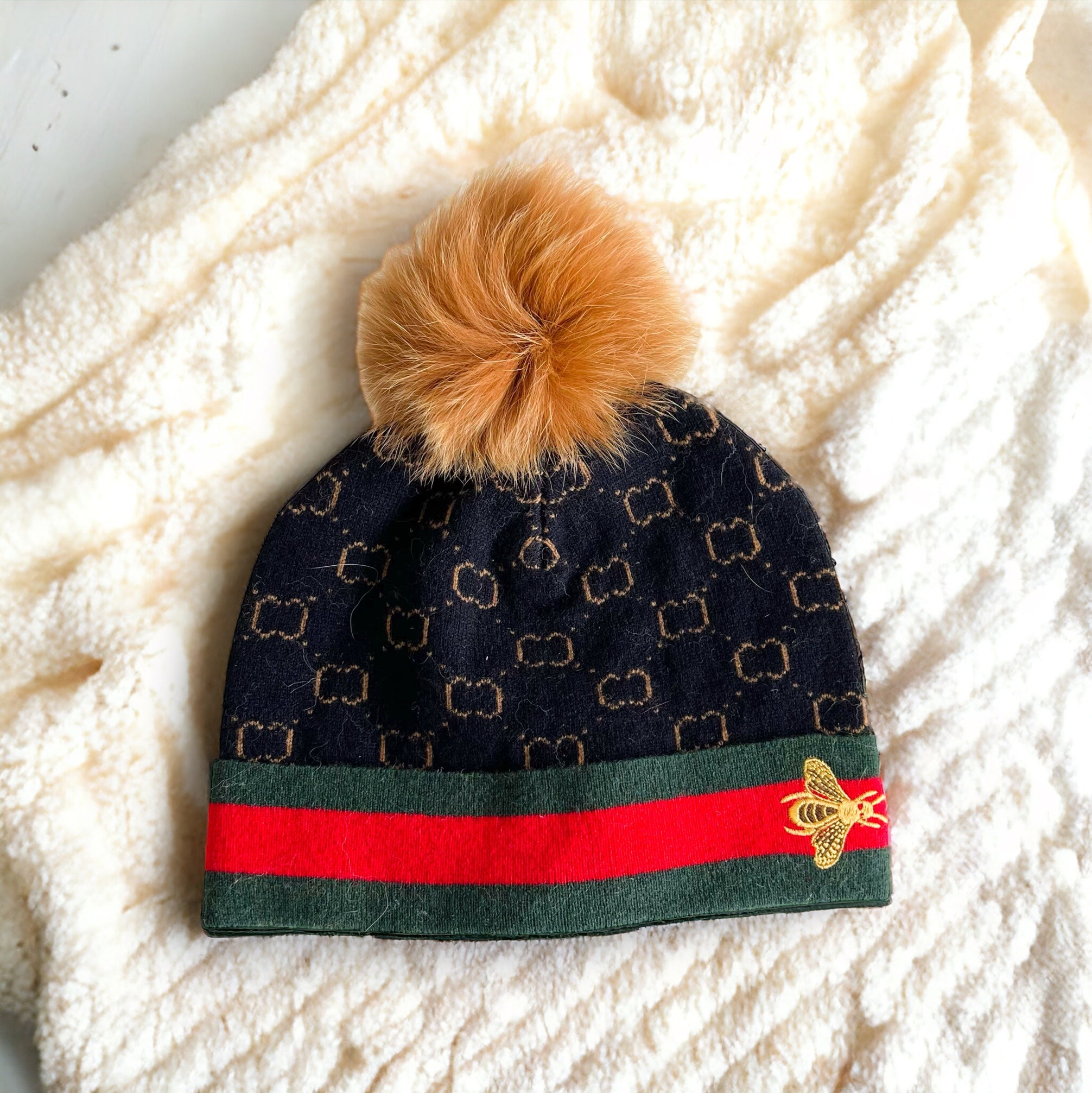 Knitted Embroidered Honey Fur Hat - Navy-260 Other Accessories-Mitchie's-Coastal Bloom Boutique, find the trendiest versions of the popular styles and looks Located in Indialantic, FL