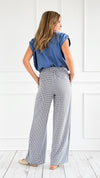 Gingham Drawstring Wide-Leg Pants - White/Navy-170 Bottoms-Jade By Jane-Coastal Bloom Boutique, find the trendiest versions of the popular styles and looks Located in Indialantic, FL