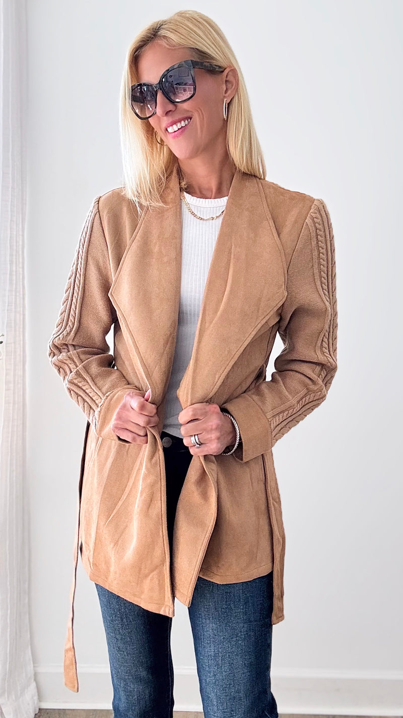 Sedona Suede Tie Jacket-160 Jackets-Blue Blush-Coastal Bloom Boutique, find the trendiest versions of the popular styles and looks Located in Indialantic, FL