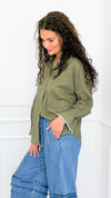 Delicate Edge Embroidered Blouse- Olive-170 Bottoms-V SKY-Coastal Bloom Boutique, find the trendiest versions of the popular styles and looks Located in Indialantic, FL