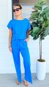 Elevated Relaxed Wide-Leg Pants - Ocean Blue-100 Pants-Rae Mode-Coastal Bloom Boutique, find the trendiest versions of the popular styles and looks Located in Indialantic, FL