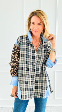 Plaid Instinct Italian Button Down Blouse-110 Long Sleeve Tops-TATTOO Z-Coastal Bloom Boutique, find the trendiest versions of the popular styles and looks Located in Indialantic, FL