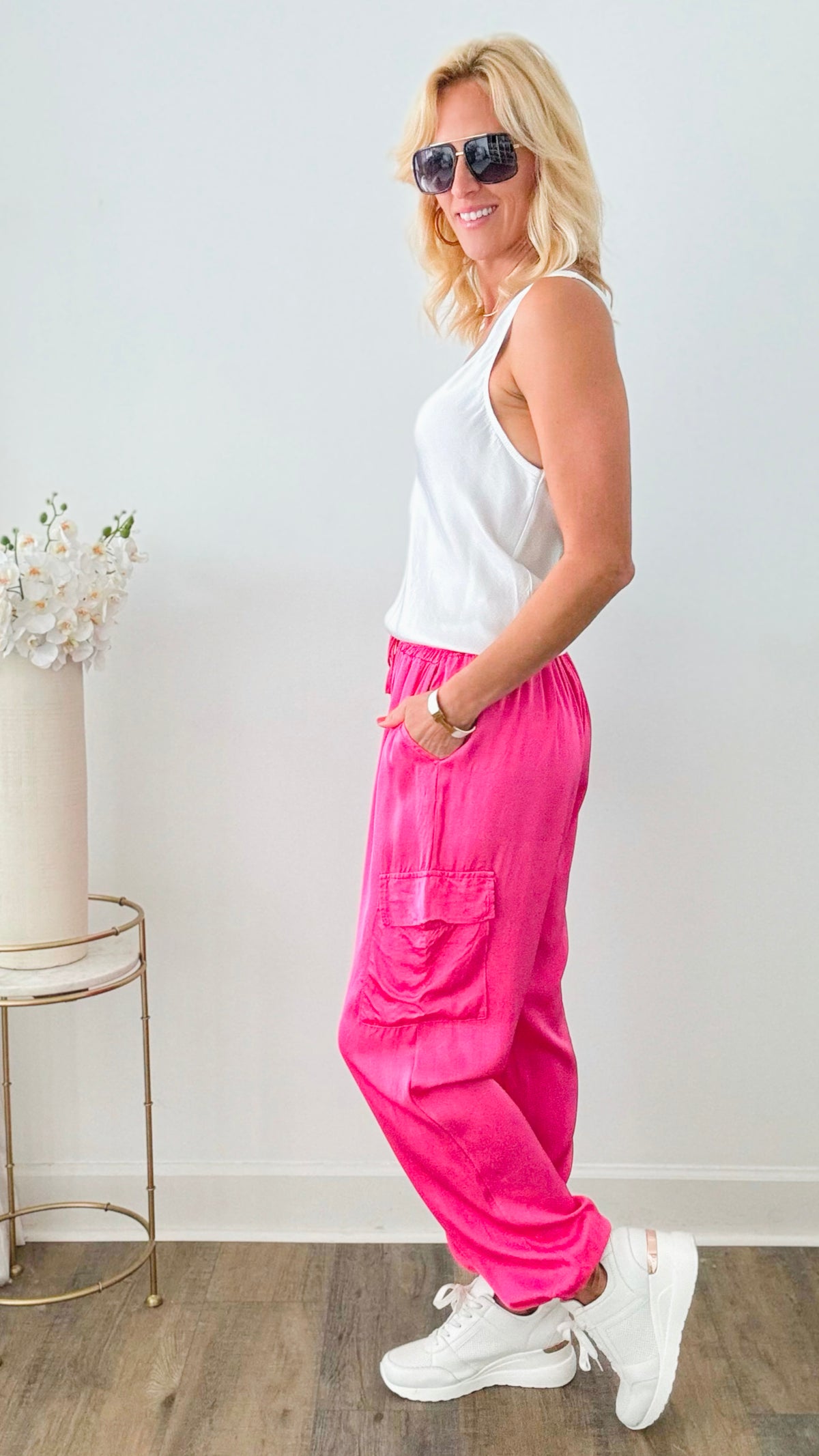 Luxe Look Italian Cargo Joggers - Fuchsia-170 Bottoms-Germany-Coastal Bloom Boutique, find the trendiest versions of the popular styles and looks Located in Indialantic, FL