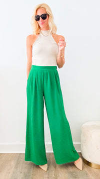 Pocket Wide Leg Pants-Green-170 Bottoms-EESOME-Coastal Bloom Boutique, find the trendiest versions of the popular styles and looks Located in Indialantic, FL